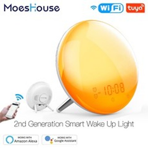 WiFi Smart Wake Up Light Workday Alarm Clock with 7 Colors Sunrise Sunset Smart Life Tuya APP Works, 1 PC, 협력사