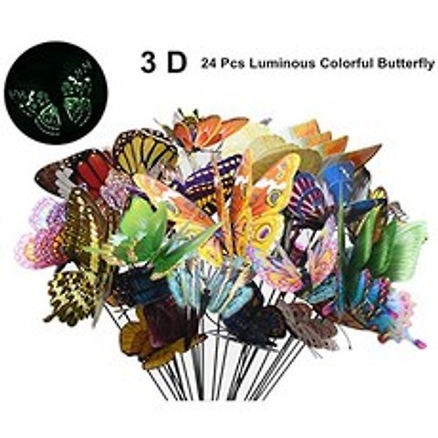 FENELY 24Pcs Luminous Colorful Butterfly Garden Decor Stakes Do (24PCS Luminous Colorful Butterfly), 본상품
