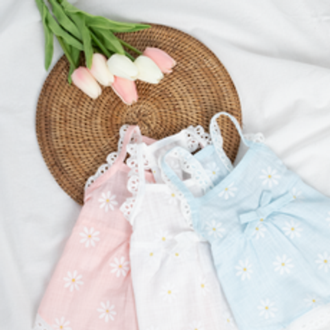 드몽드펫 강아지원피스 드레스 여름옷 꽃무늬 나시 린넨 3color XS-XL, 핑크