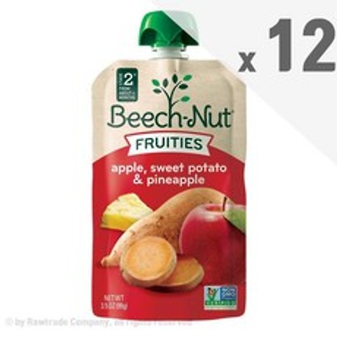 비치넛 Beech Nut 사과 고구마 파인애플 퓨레 6개월+ 2단계 짜먹는 파우치 이유식 99g x12팩, 1p, 상품상세참조