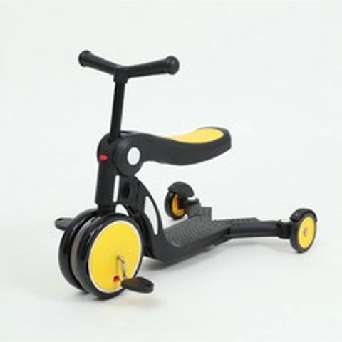 애미몰 다기능 5in 1어린이 킥보드 접이식 1-6세 4륜 아기 워커 어린이 균형 자전거, 60cm, 노란색
