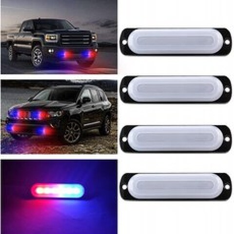 Sidaqi 4팩 뉴 6 LED Red&Blue 비상 비콘 위험 경고 스트로브 플래시 라이트 바(방수 패드 포함) 12-24V 카 트럭 경찰용