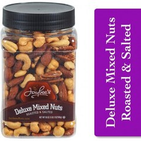Jaybees Roasted Deluxe Mixed Nuts (18 oz) 명절 선물 증정 또는 건강한 영양 스낵 - 캐슈 아몬드 브라질 너트 페칸스 헤, 1, 단일옵션