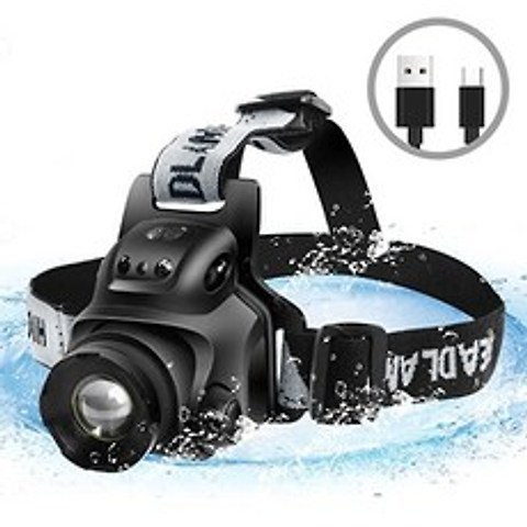 shenkey LED Headlamp 4 Modes Rechargeable USB LED Headlight Torch with Zoomable Waterproof IP65 LED, Braun