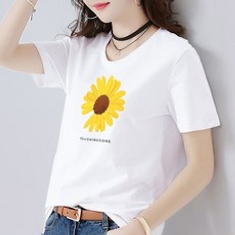 여성 기본 반팔티 루즈핏 티셔츠, B + XL