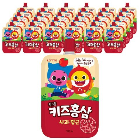 롯데칠성음료 핑크퐁 키즈홍삼 사과당근, 100ml, 40개