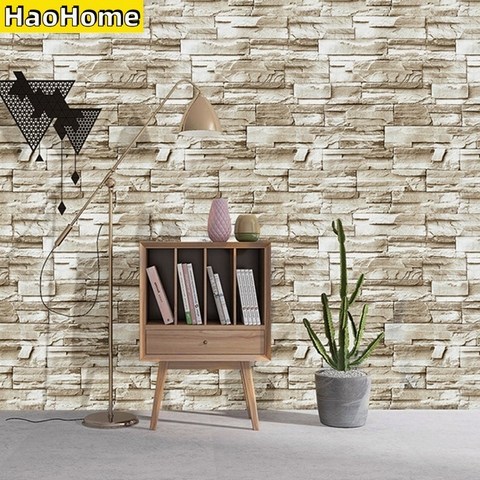 HaoHome 돌 껍질과 스틱 벽지 가짜 벽돌 비닐 벽지 스티커 벽에 장식 연락처 종이 카운터 홈 장식|벽지|, 1개, Brick Pattern