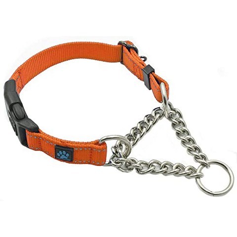 Stainless Steel Chain Martin Collar - We donate collar on a structure for al (MEDIUM-LARGE ORANGE), MEDIUM-LARGE, ORANGE