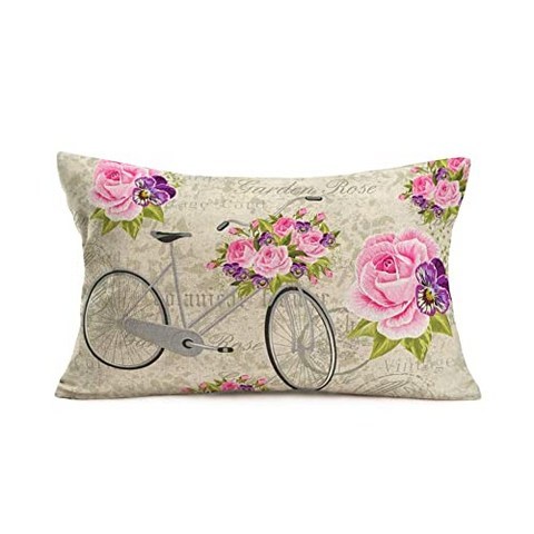 Vintage Rustic Garden Rose Background with Bike Bicycle Decorative Pillow Covers 12 X 20 In (Bikeh), Bikeh