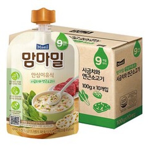 맘마밀 안심 이유식 9개월 부터, 시금치 + 연근소고기 혼합맛, 10개입