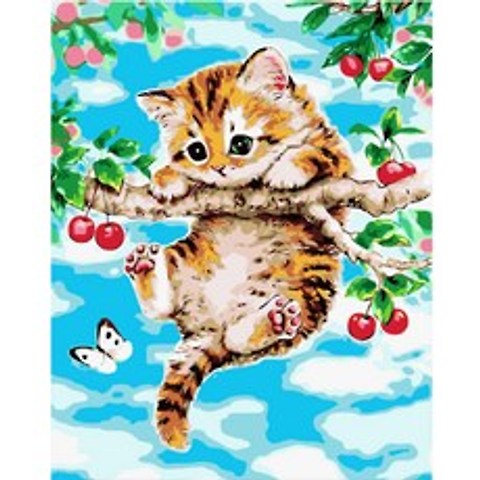 모모픽스페인팅 DIY 명화 그리기 세트 30 x 40 cm, 나무위의 냥이 고양이