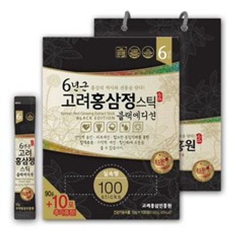 고려홍삼진흥원 6년근 홍삼정 스틱 블랙에디션 타워형 + 쇼핑백, 10g, 100개