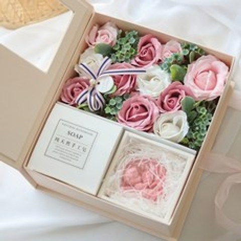 제이하니 비누 플라워 선물 박스 + 천사 비누, 핑크
