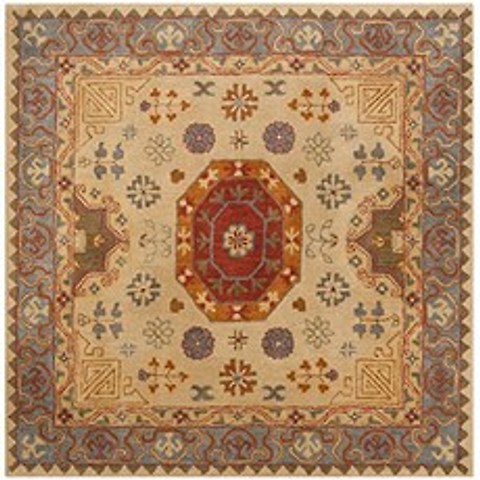 Safavieh Heritage Collection HG402A Handmade Traditional Wool Area Rug 6 (6 Square Beige／Multi), 6 Square, Beige／Multi