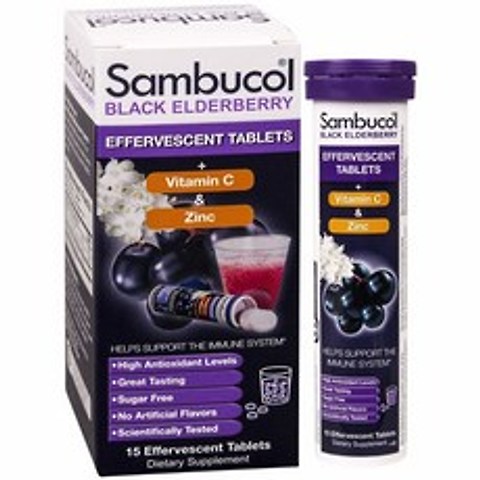 삼부콜 (미국직배) 블랙엘더베리 비타민C 아연 15발포정 1+1+1 Sambucol Black Elderberry plus Vitamin C & Zinc 15 Effervescent Tablets, 3개