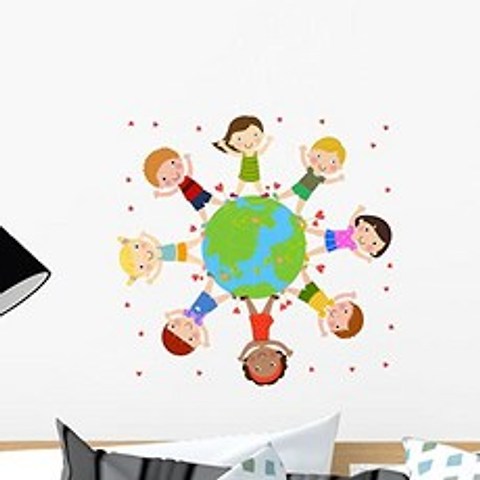 Wallmonkeys Kids and Globe Wall Decal Peel and Stick Educational Graphics (18 in W x 18 in H) WM42062, 본상품