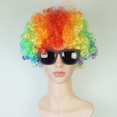 LS글로벌 파티 가발 응원봉 -이벤트 야광 LED 안경 머리띠, A1_뽀글이_레인보우