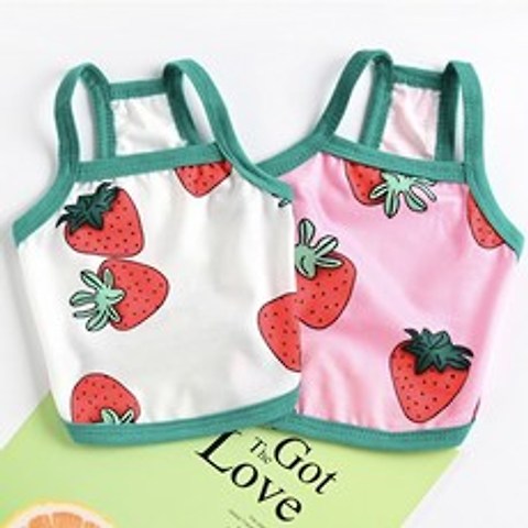코코스튜디오 강아지옷 딸기 무늬 나시 티셔츠, 코코 딸기 나시-핑크
