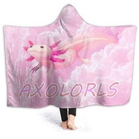 Pink Cute Axolotl Hooded Blanket Outdoor Wearable S (Pink Cute Axolotl2 60