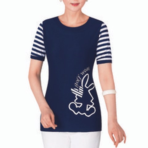 송이콜렉션 SC-23 하트 토끼 배색 라운드 네이비 여름 반팔 티셔츠 여성골프웨어 빅사이즈