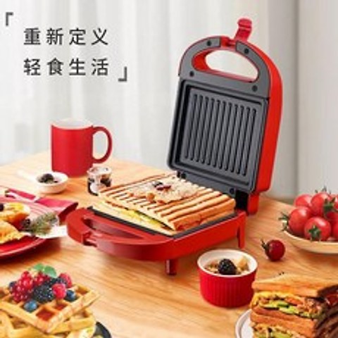 제빵기 토스터 Shuonin다용도 가정용 와플기 가벼운식사메이커 가열 토스트 눌러굽기, T02-빨간색-작은사이즈 샌드위치기
