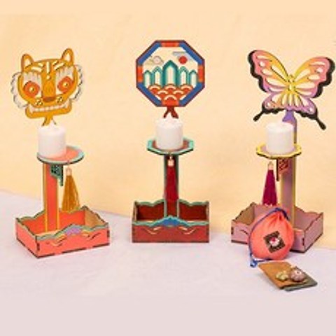전통문양 촛대 만들기 전통등 무드등 호롱불 3d퍼즐, 나비