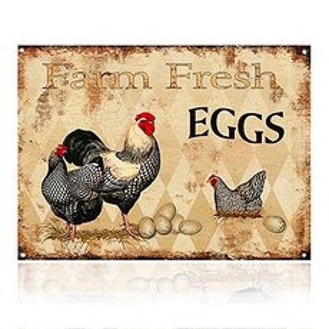 Farm Fresh Eggs Chicken Hen Rooster Tin Signs Kitchen Retro Vintage Decor Metal Bar Coop (12X8IN), 12X8IN