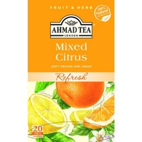 Ahmad Tea 믹스드 시트러스 제스티 오렌지 앤 레몬 리프레시, 2g, 20개입