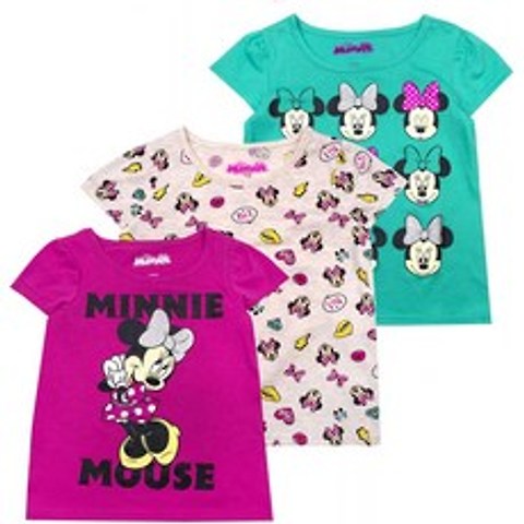 디즈니 프린세스 소녀용 티셔츠 – 3팩 쇼트 슬리브 그래픽 티 그린 4개, 단일옵션
