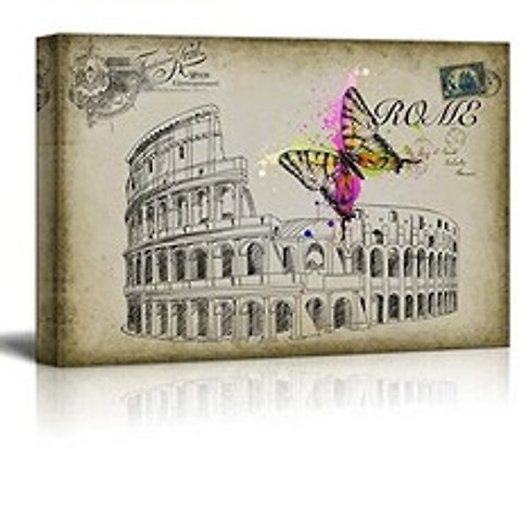 wall26 - Sketching of Roma with a Brightly Splashed Butterfly - Canvas Art Home (32x48