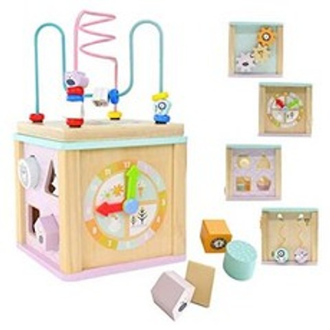 LEO FRIENDS Activity Cube Wooden Toys for 1 2 Year Old Boy Gifts 12-18 Months Baby Toys for Presch, [5 in 1]-alice Activity Cube_, 상세 설명 참조0, 상세 설명 참조0
