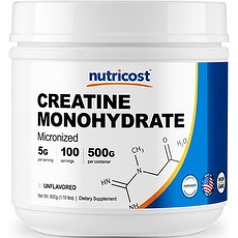뉴트리코스트 크레아틴 모노하이드레이트 파우더 무맛 500g 1개 1서빙 5g 100회분 Creatine Monohydrate Powder [500 GMS]
