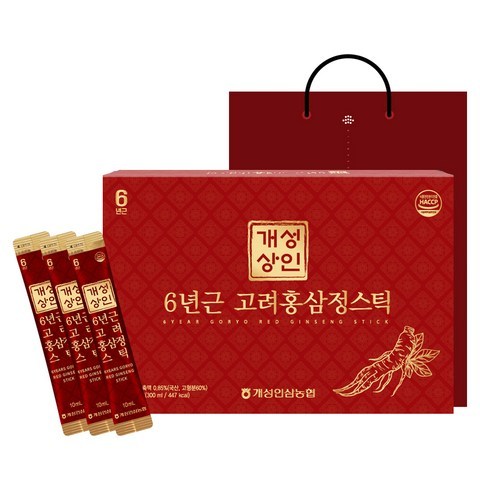 개성상인 6년근 고려홍삼정 스틱 30포 + 쇼핑백, 10ml