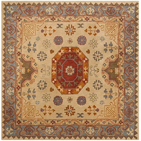 Safavieh Heritage Collection HG402A Handmade Traditional Wool Area Rug 6 (6 Square Beige／Multi), 6 Square, Beige／Multi