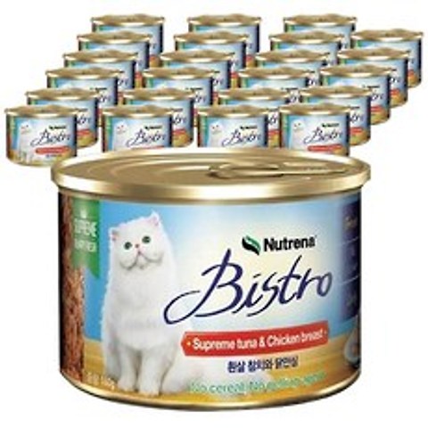 비스트로 고양이용 흰살참치와 닭안심 캔, 24개입, 160g