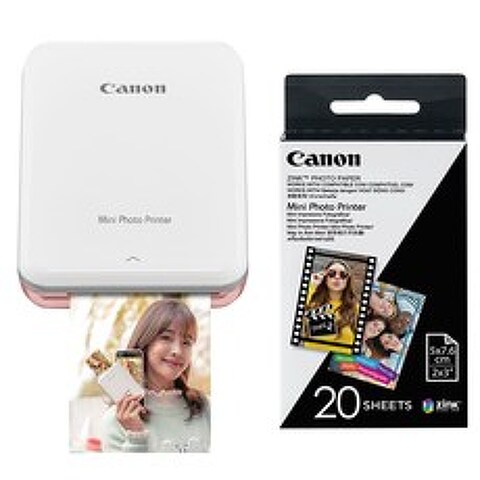 캐논 인스픽 미니 포토 프린터 휴대용 로즈골드 + 인화지 20p, PV-123