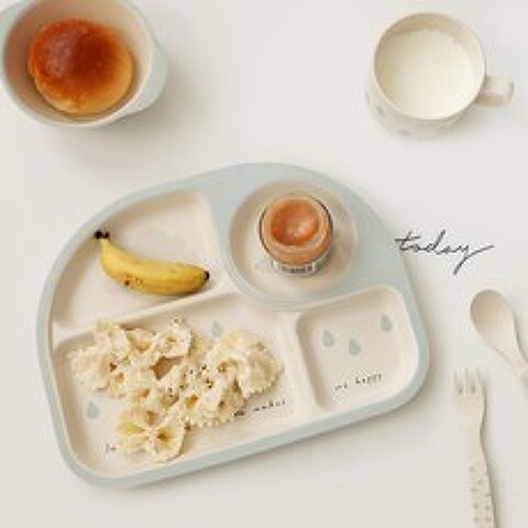 데일리라이크 밤부키즈 유아식기 디너세트, Rainy, 식판 + 보울 + 컵 + 스푼 + 포크