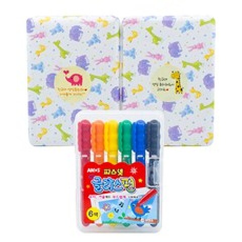 아모스 어린이집 생일선물용 파스넷 글라스펀 선물 포장, 혼합 색상, 3개