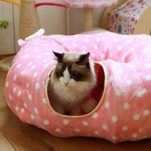 펫초이스 숨숨집 고양이 터널 방석, 핑크