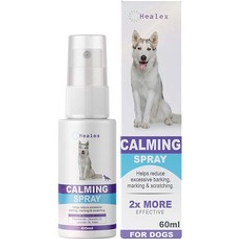 Healex Dog Calming Spray 힐렉스 개 진정 스프레이 애완동물의 분리 불안이나 공격성을 줄이기 위한 효과 개를 위한 페로몬 강아지용 진정 완화제, 60 ml