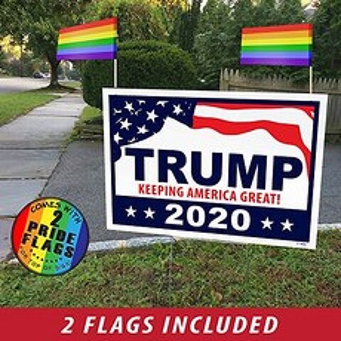 H- 프레임 12x18 (두 개의 플래그가있는 두 개의 자존심 깃발 포함) ITC Donald Trump는 2020 년대의 표지판을위한 트 (1 WIth Pride Flags), 1, WIth Pride Flags