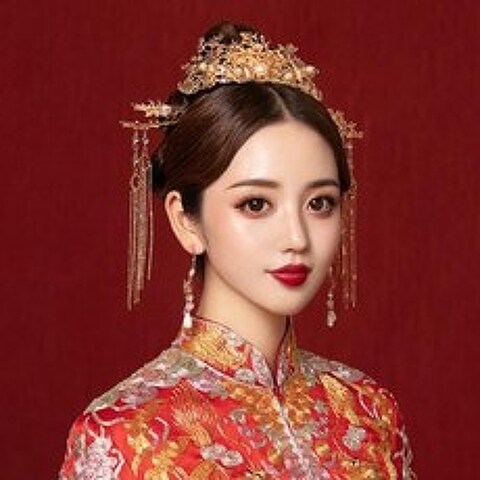 김영란 박유선 제니 아이유 머리띠 브라이덜샤워 소품 수화복 신부 머리 장식 중국식 결혼식