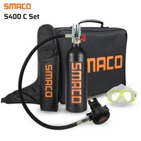 SMACO S400 1L 다이빙 스쿠버 산소 실린더 다이빙 안경 에어 탱크 스쿠버 다이빙 호흡기 세트 스노클링 호흡 장비, 검정