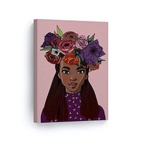 아프리카 계 미국인 여자 일러스트 레이터 분홍색 배경 캔버스 인쇄 보라색 (40