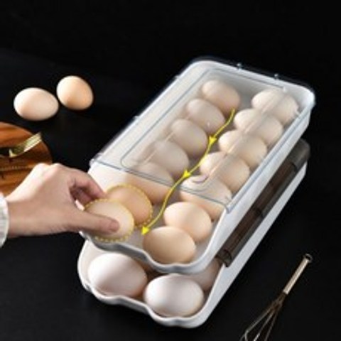 [워버플] 두줄 떼구르르 달걀 보관함 케이스 냉장고 계란 트레이 에그 보관 정리함, 흰색 바닥
