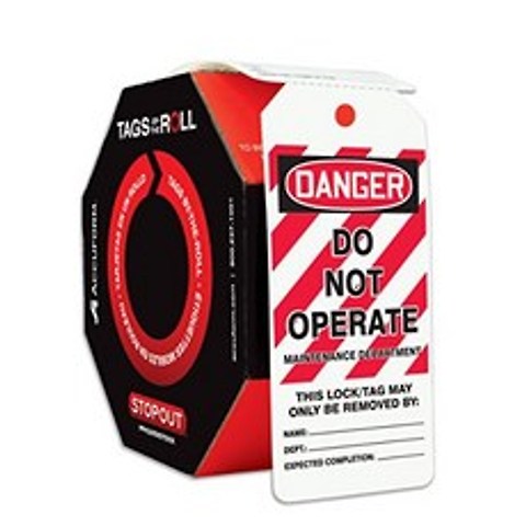 Accuform 250 Lockout Tags by-The-Roll Danger Do Not Operate Maintenance Department US Made OSHA, 단일옵션
