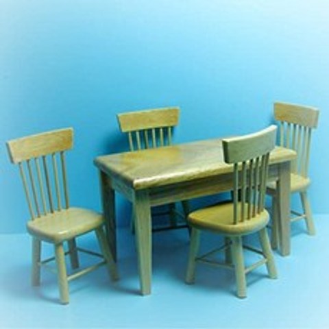 Dollhouse Kitchen Dining Room Table with Chairs - Oak KL2414 - Miniature Scene Supplies for Your Fairy Garden - Doll House - Outdoor and House Decor, 본상품