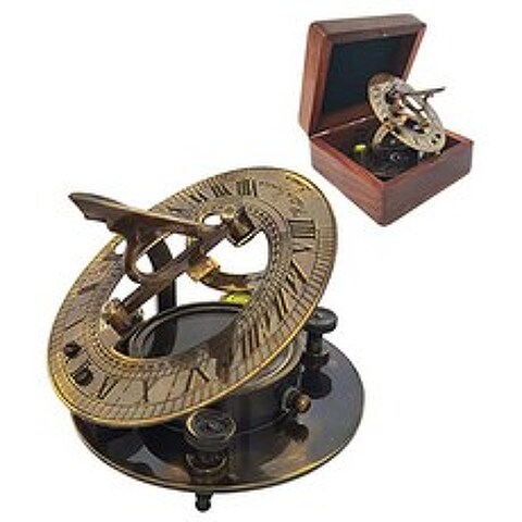Brass Compass - Antique Brass Sundial Compass Marine Boat Gift Pocket Sun Dial in Box Nautical Marine Gift Sun Clock Pirate Ship Replica Watch, 본상품