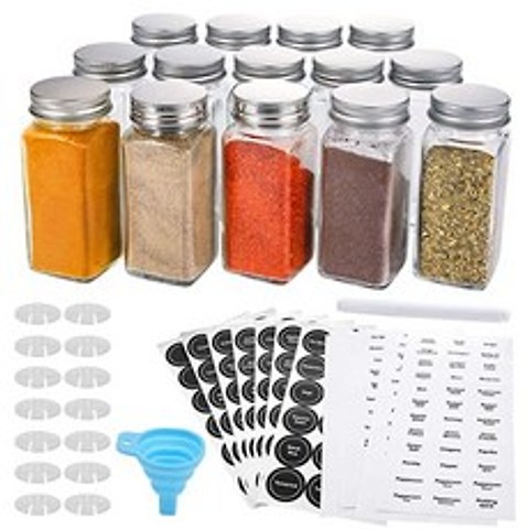 [미국] 1320151 Aozita 14 Pcs Glass Spice Jars with Spice Labels - 4oz Empty Square Spice Bottles - Sha
