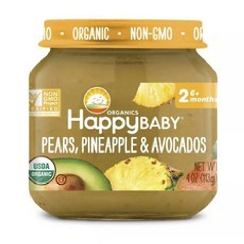 해피베이비 액상 어린이 미음 스테이지 2 113g, 1개, 배 + 파인애플 + 아보카도(Pears + Pineapple + Avocados)